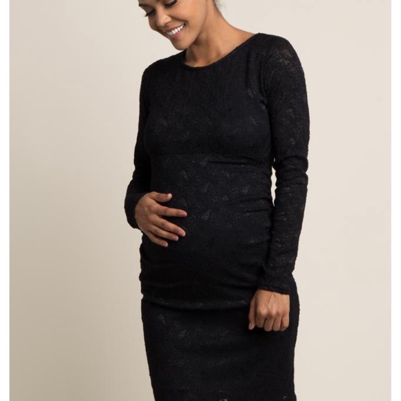 Maternity Black Lace Fitted MIDI Dress - Picture 4 of 9